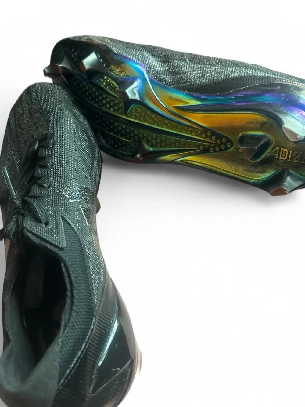 Men's Black Football Cleats with Iridescent Sole